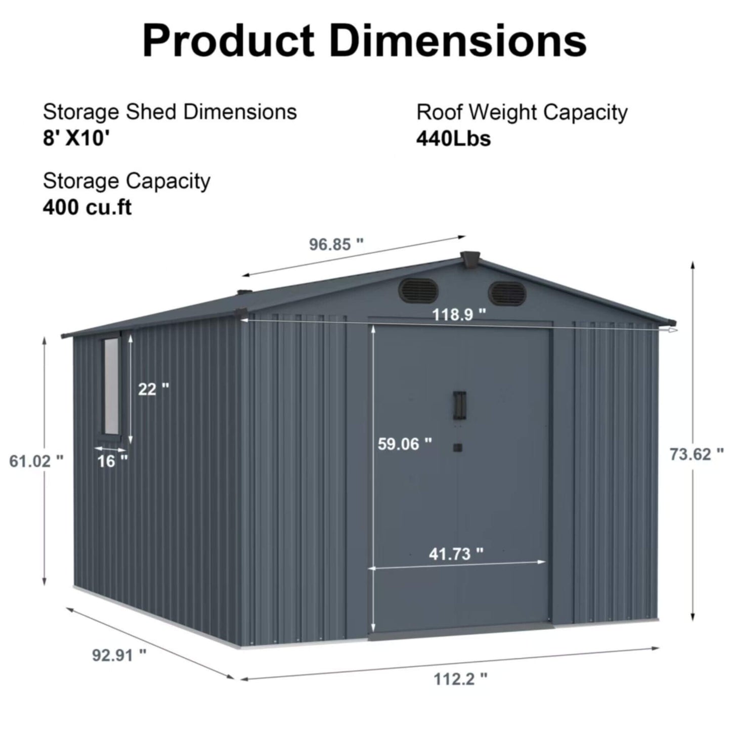 Large Metal Tool Shed with Window & Lockable Doors