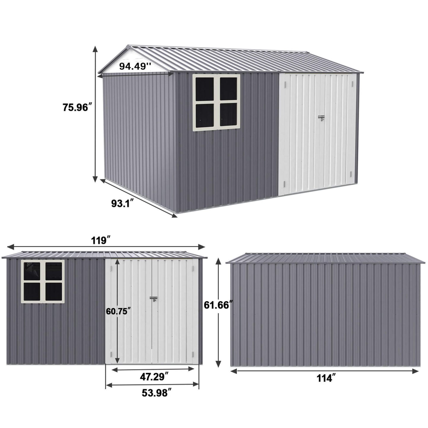 Galvanized Steel Outdoor Garden Tool Shed with Sloped Roof and Double Lockable Doors