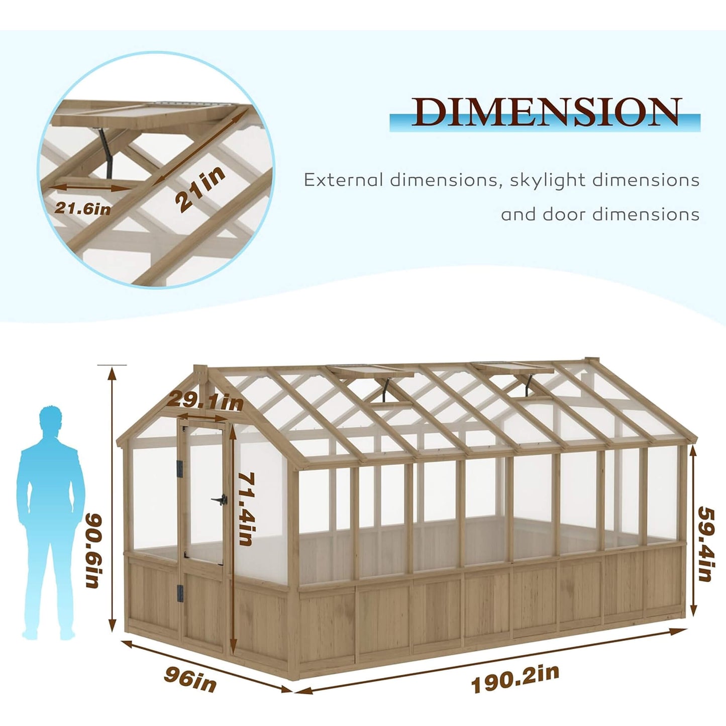 Heavy-Duty 8x16 FT Wooden Greenhouse with 6MM Polycarbonate Panels
