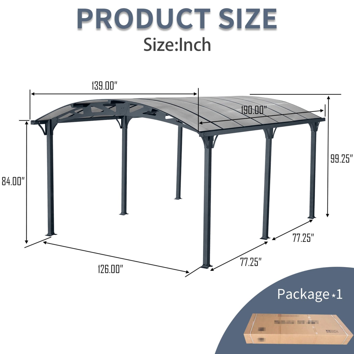 Large Arch Aluminum Carport with UV-Blocking Polycarbonate Panels