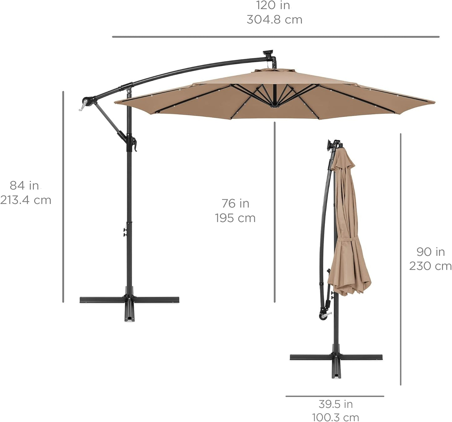 10 Foot Solar LED Offset Patio Umbrella With Easy Tilt Adjustment In