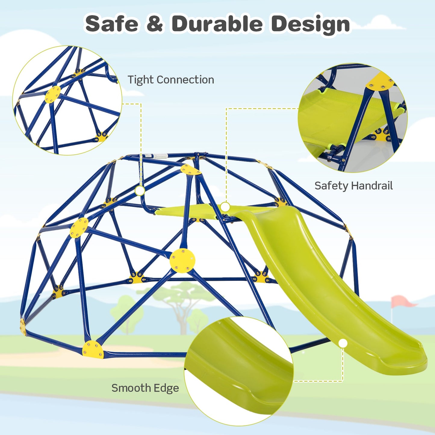 Kids Blue Climbing Dome with Slide and Cushion for Outdoor Fun