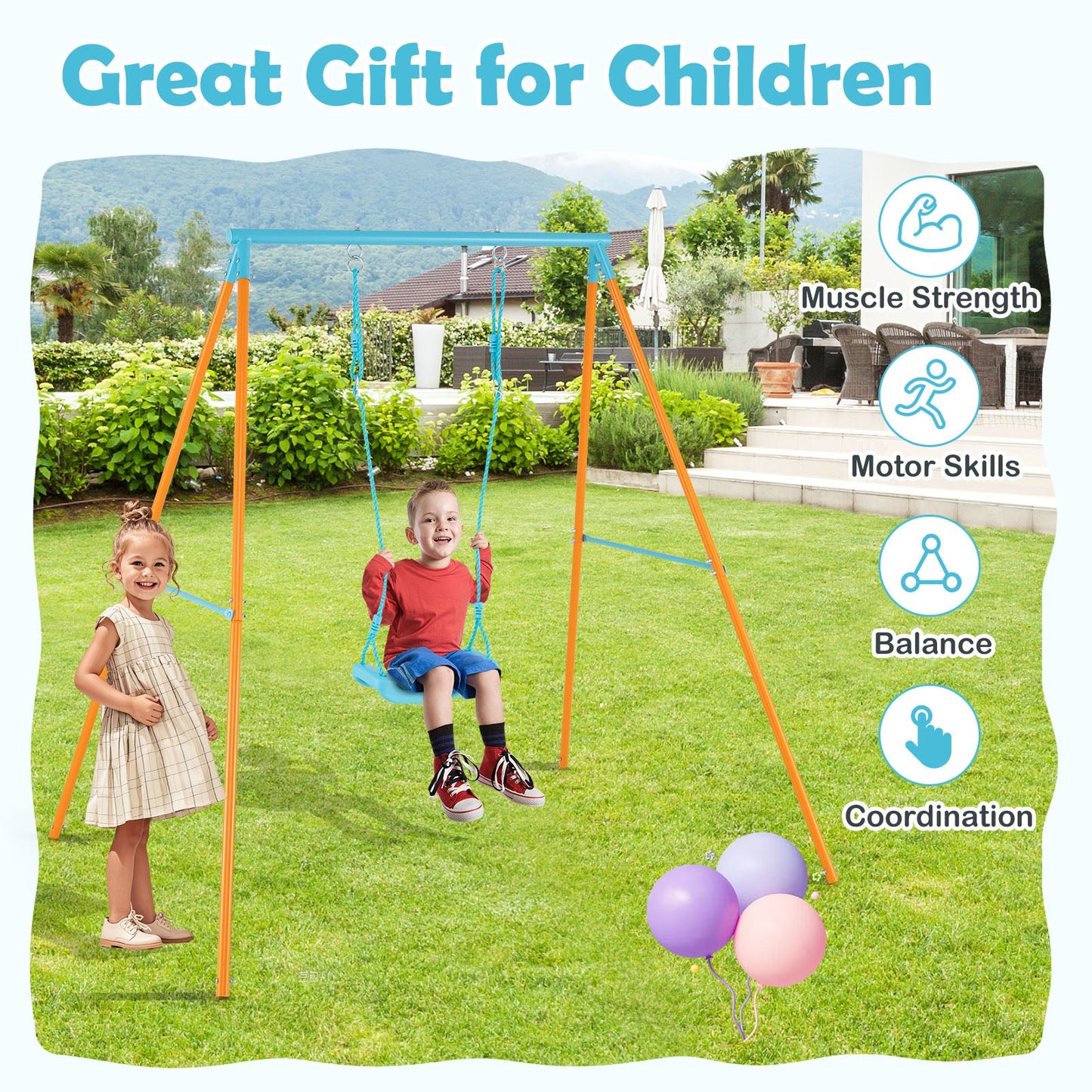 Gbruno Heavy Duty Metal Toddler Swing Set - Orange
