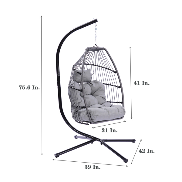 Cozy Patio Wicker Folding Hanging Chair with Cushion and Pillow
