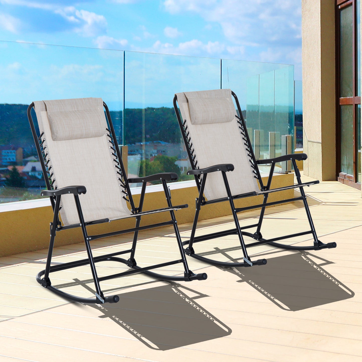 Outsunny Cream White Outdoor Patio Rocking Chair Set