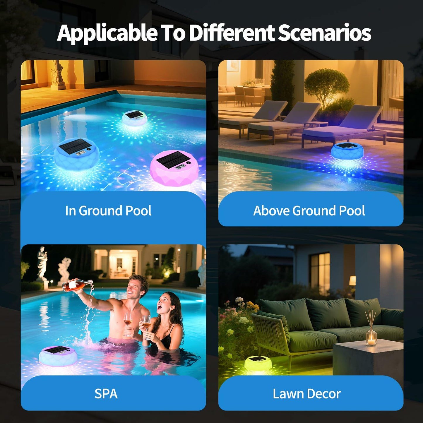 Glarepo Solar-Powered Floating Pool Thermometer with Colorful LCD Display