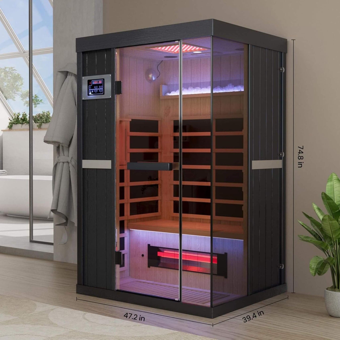 Thermora Pandora Premium 2-Person Infrared Sauna with Red Light Therapy & Himalayan Salt Panels