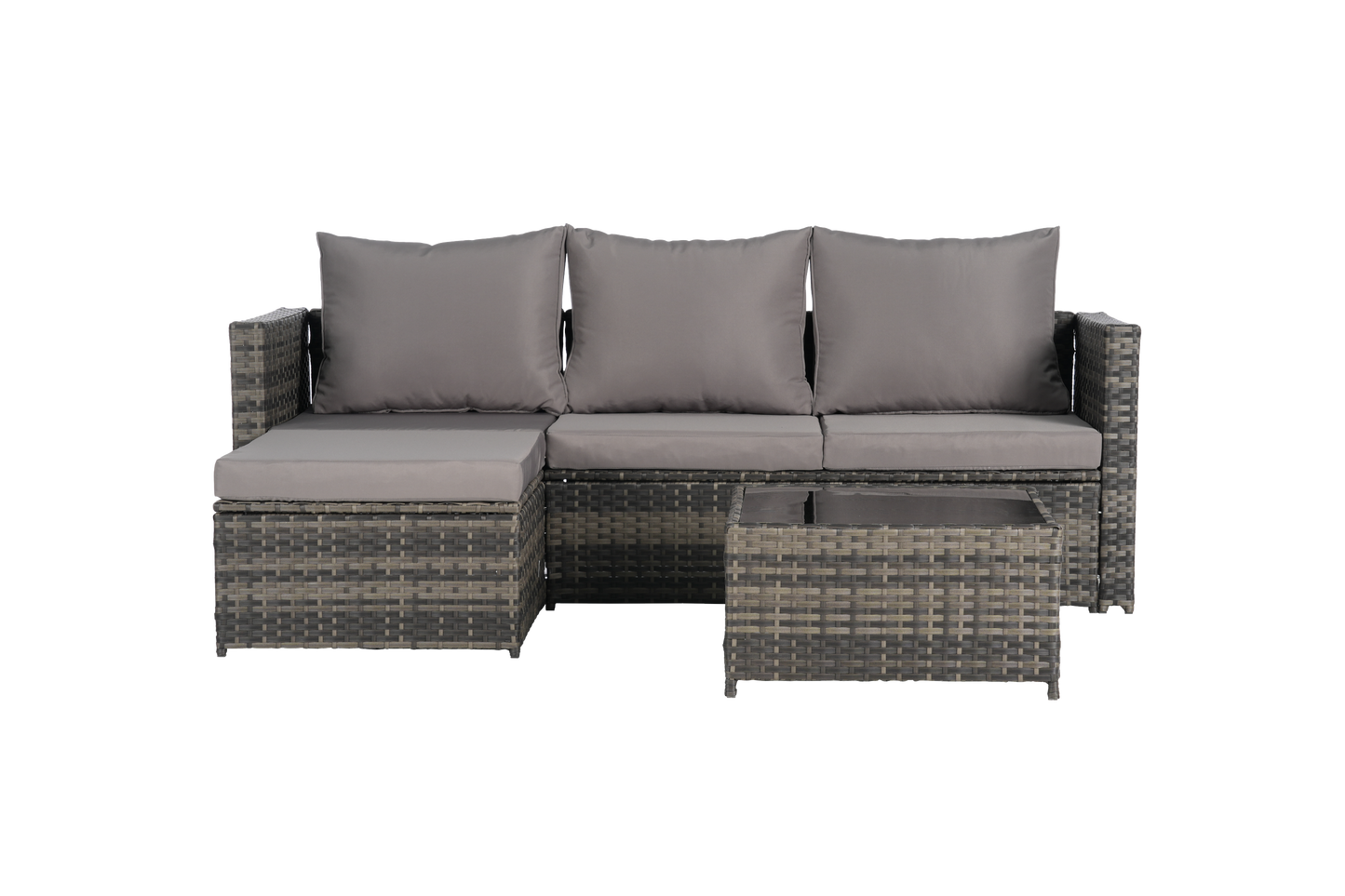 2 Piece Outdoor L-Shaped Wicker Patio Set – Sectional Sofa with