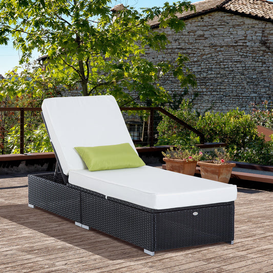Outsunny Rattan Lounge Outdoor Sun Lounger Patio Wicker Bed Garden