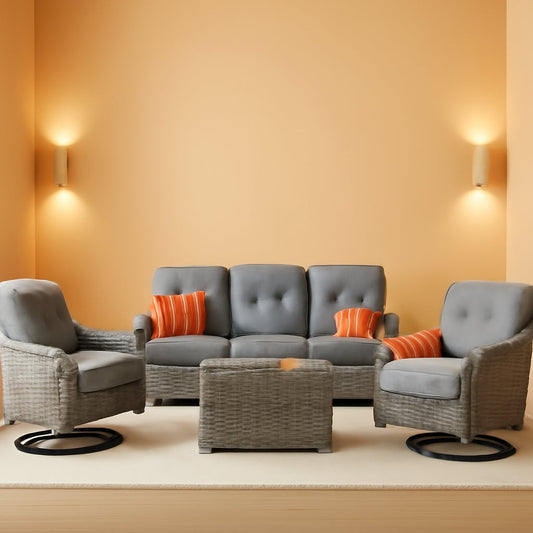 5 Piece Outdoor Patio Set With Swivel Chairs All Weather