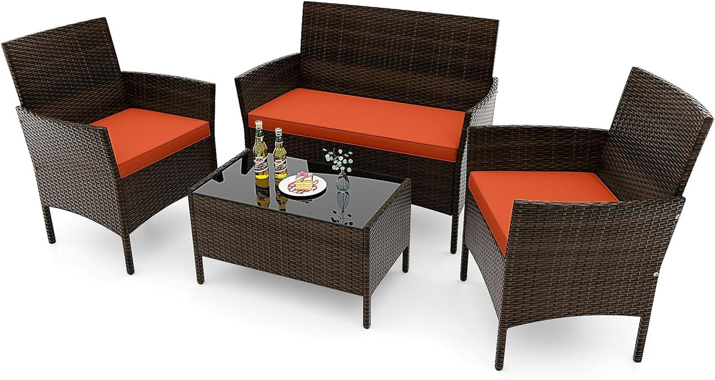 Elegant Rattan Patio Furniture Set with Cushions and Table