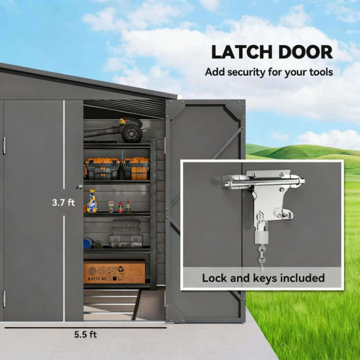Heavy-Duty Galvanized Steel Storage Shed with Lockable Doors