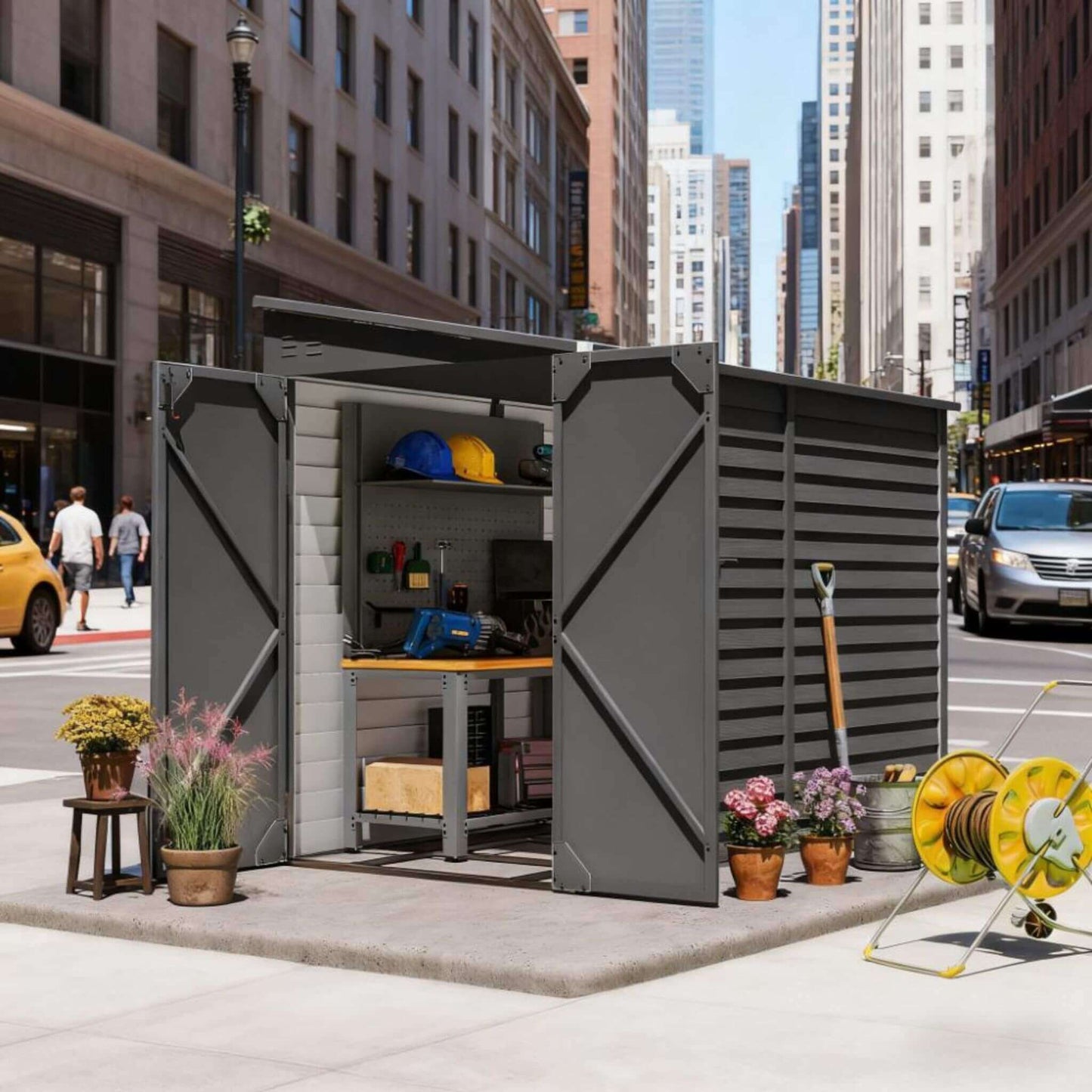 Heavy-Duty Galvanized Steel Storage Shed with Lockable Doors