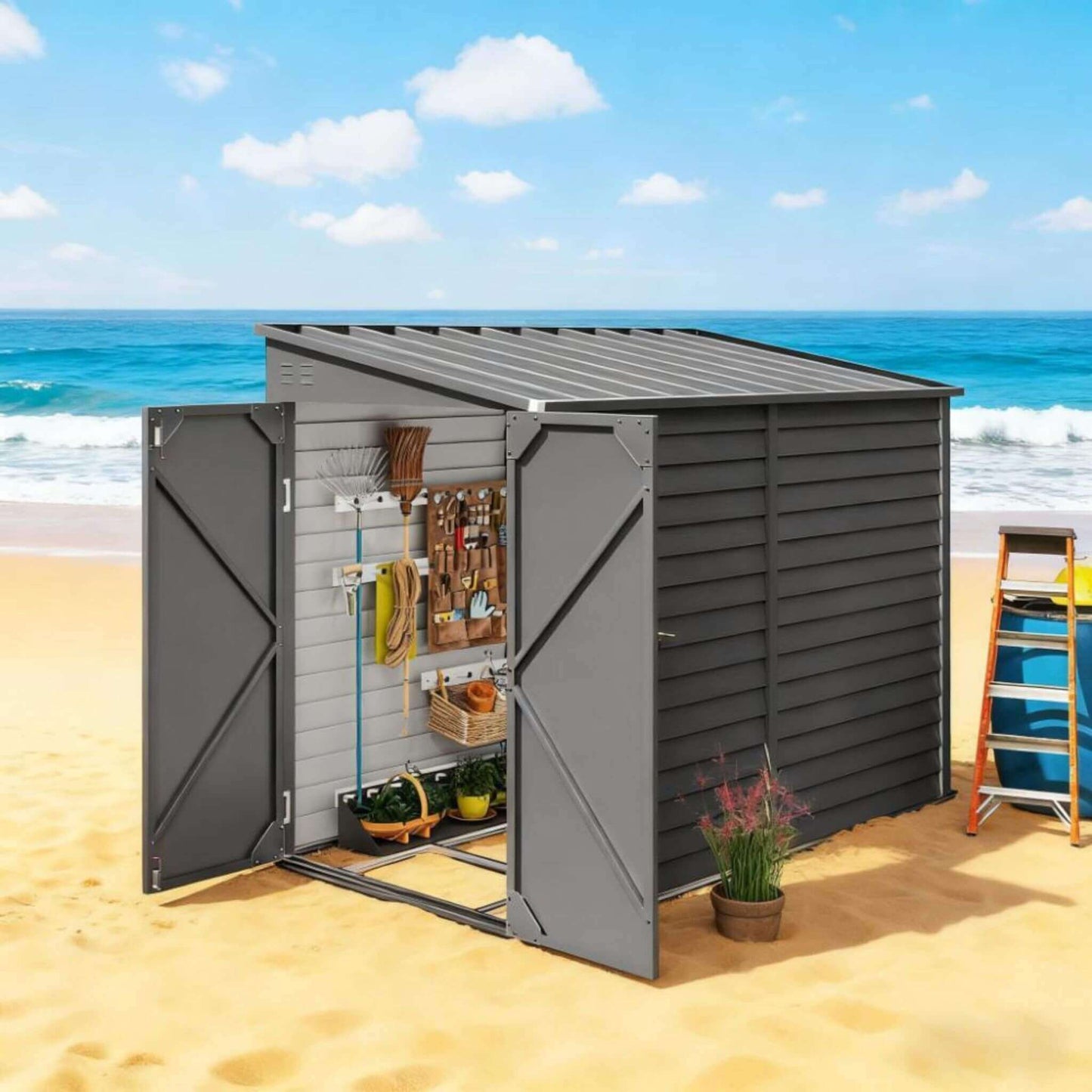 Heavy-Duty Galvanized Steel Storage Shed with Lockable Doors