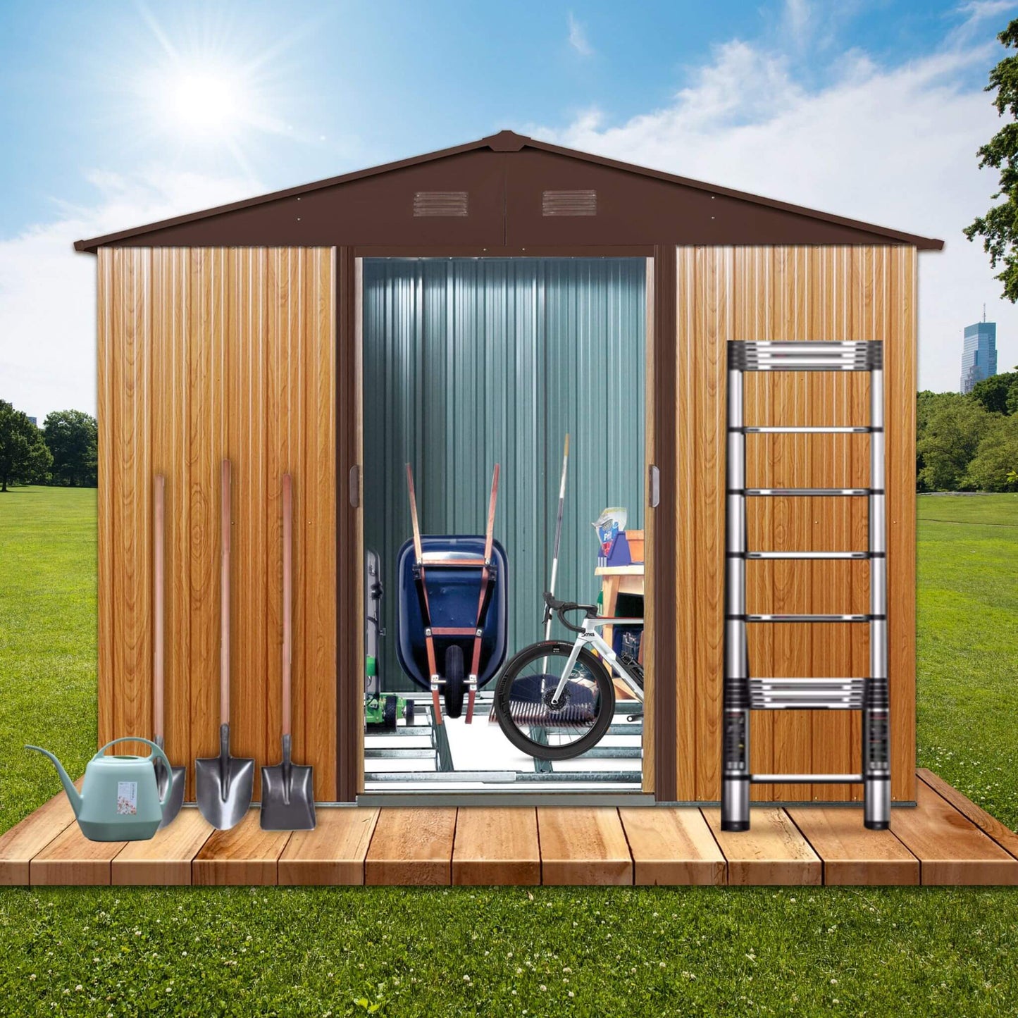 Premium Outdoor Metal Storage Shed with High-Gabled Roof