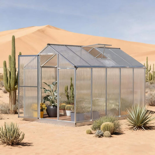 Large Walk-In Greenhouse with Rainwater Collection and Roof Vent