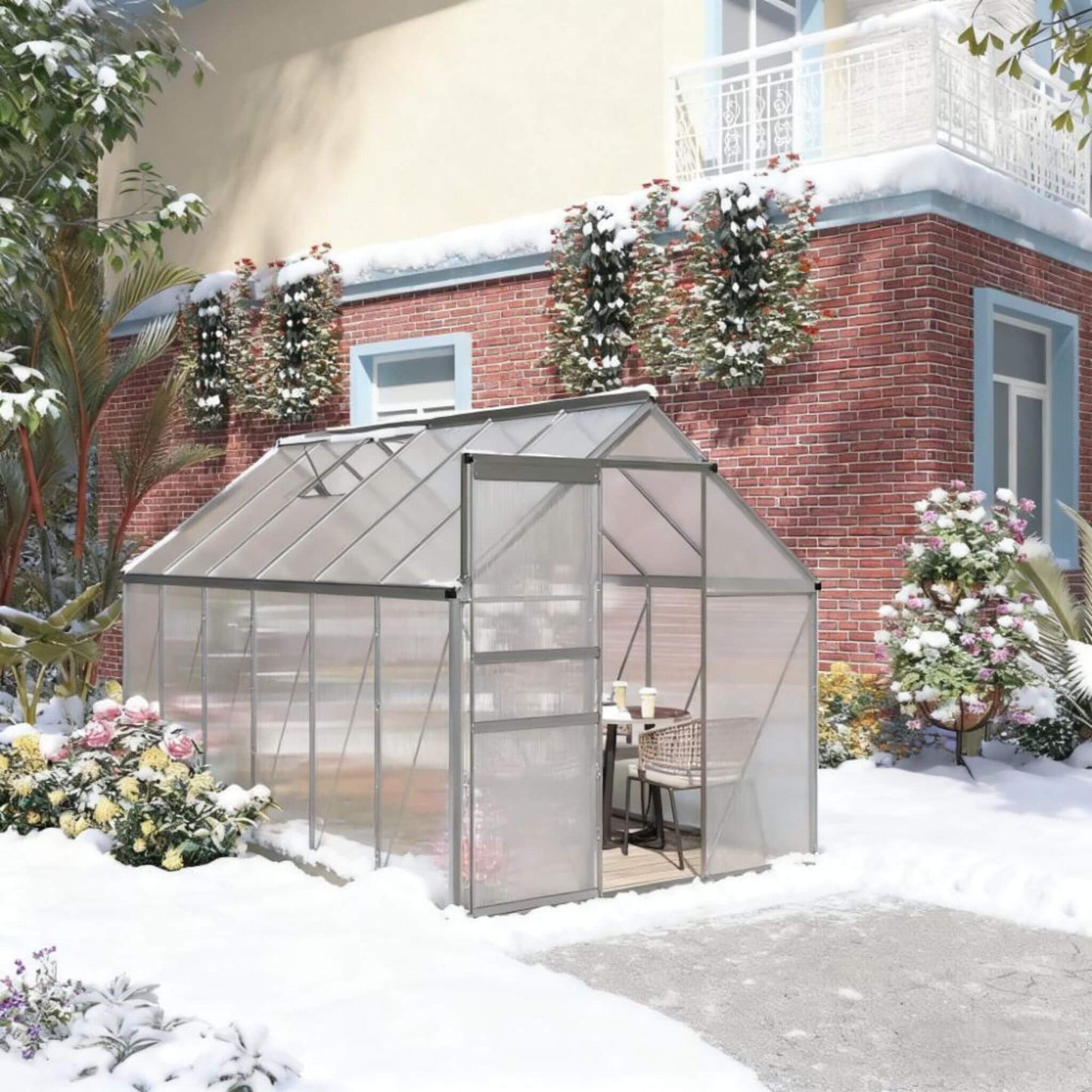 Heavy-Duty Aluminum Walk-In Greenhouse with Vent and Sliding Door