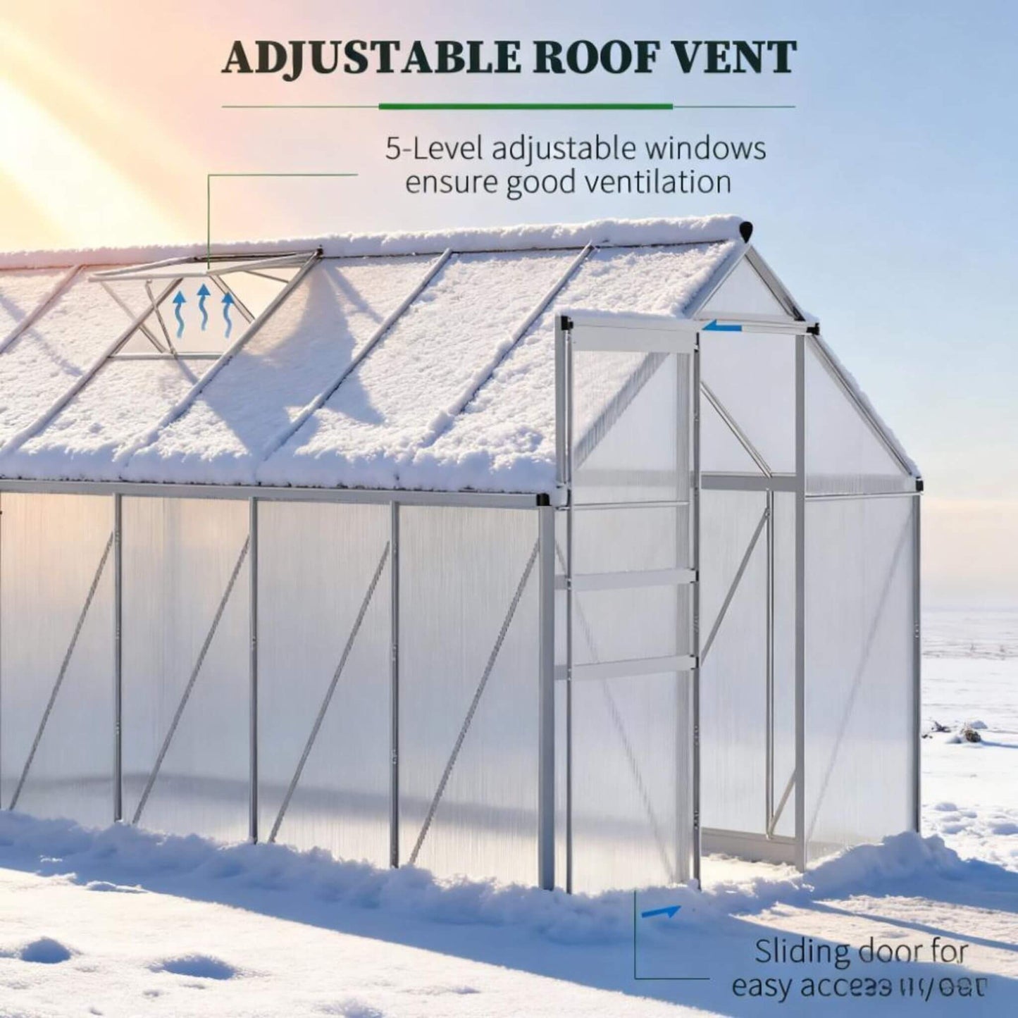 Heavy-Duty Aluminum Walk-In Greenhouse with Vent and Sliding Door