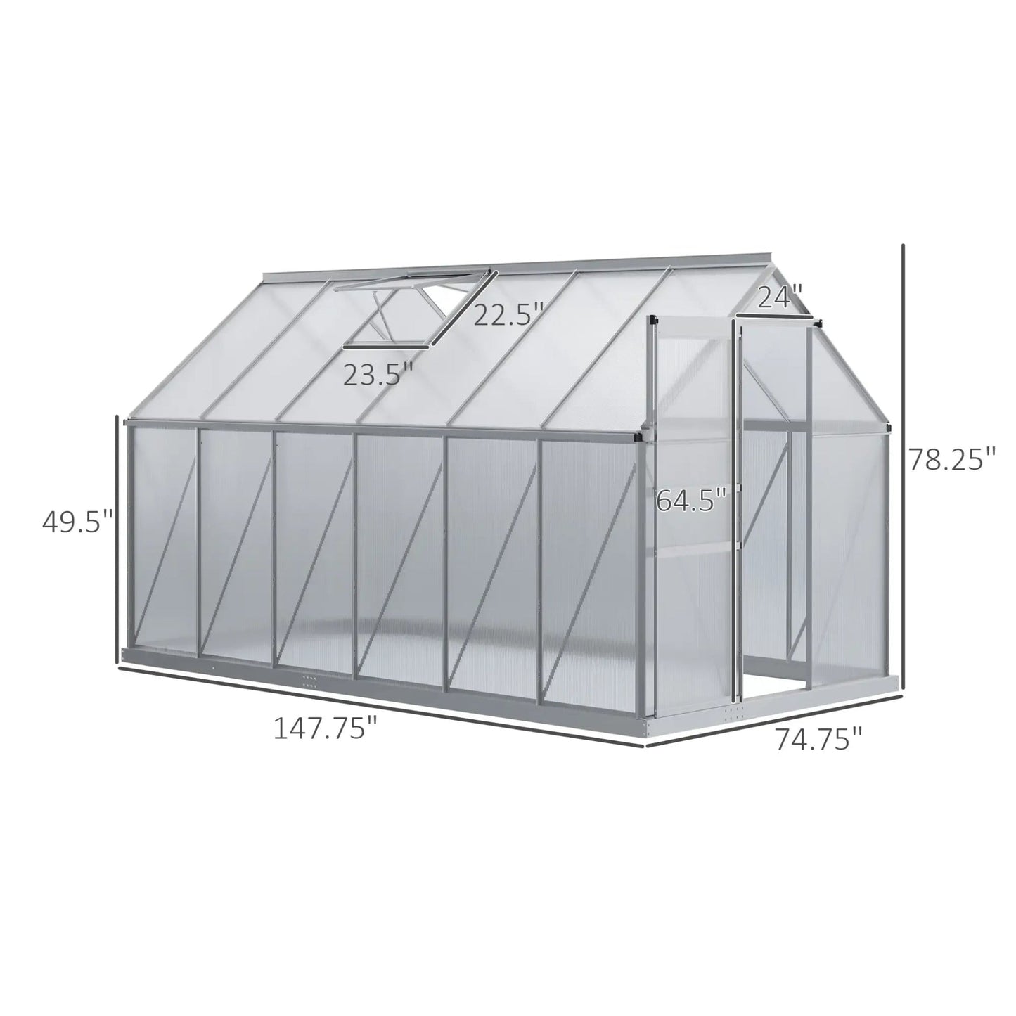 Heavy-Duty Aluminum Walk-In Greenhouse with Vent and Sliding Door