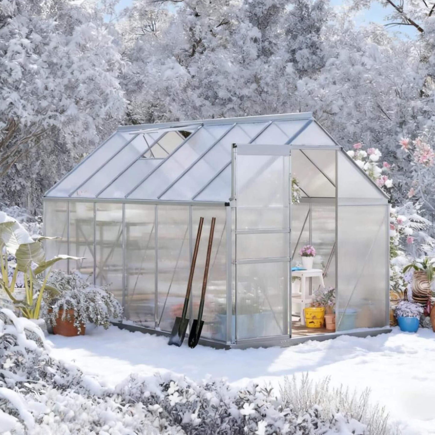 Heavy-Duty Aluminum Walk-In Greenhouse with Vent and Sliding Door
