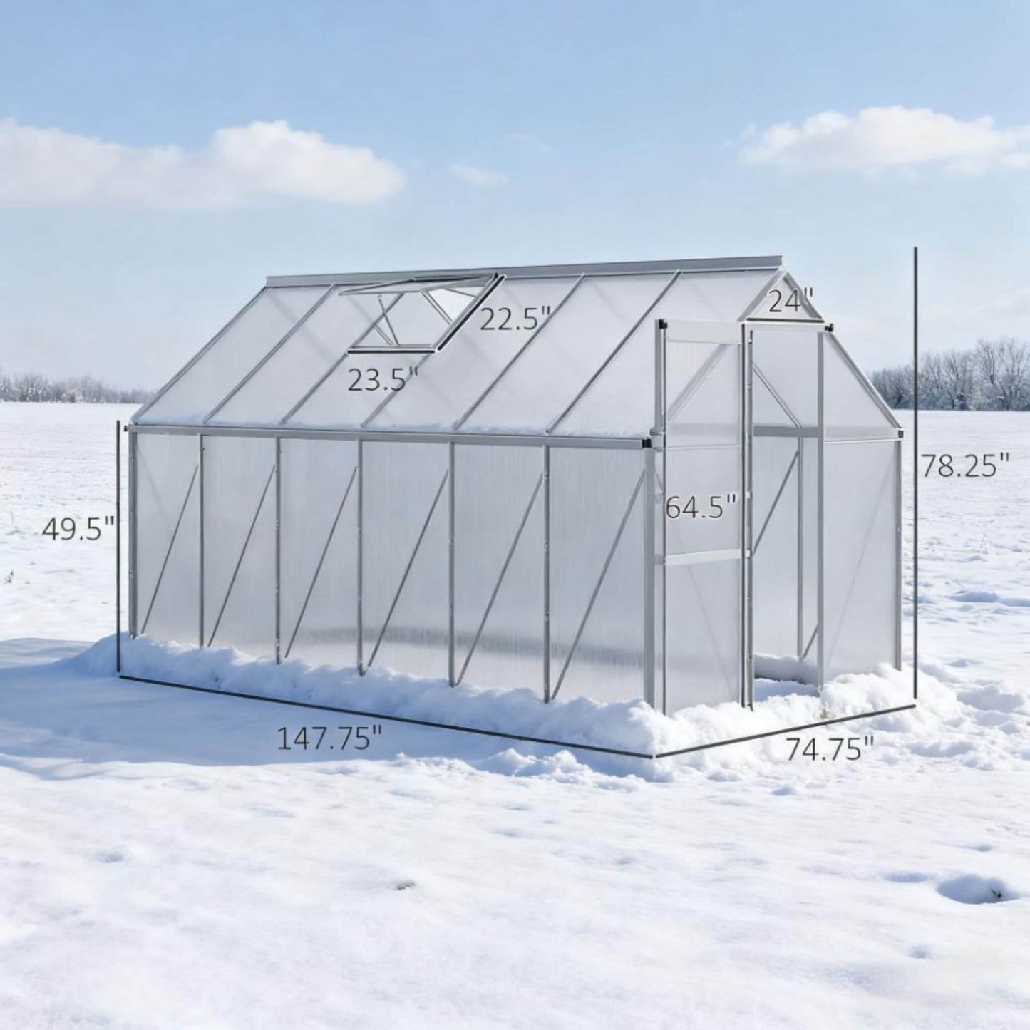 Heavy-Duty Aluminum Walk-In Greenhouse with Vent and Sliding Door