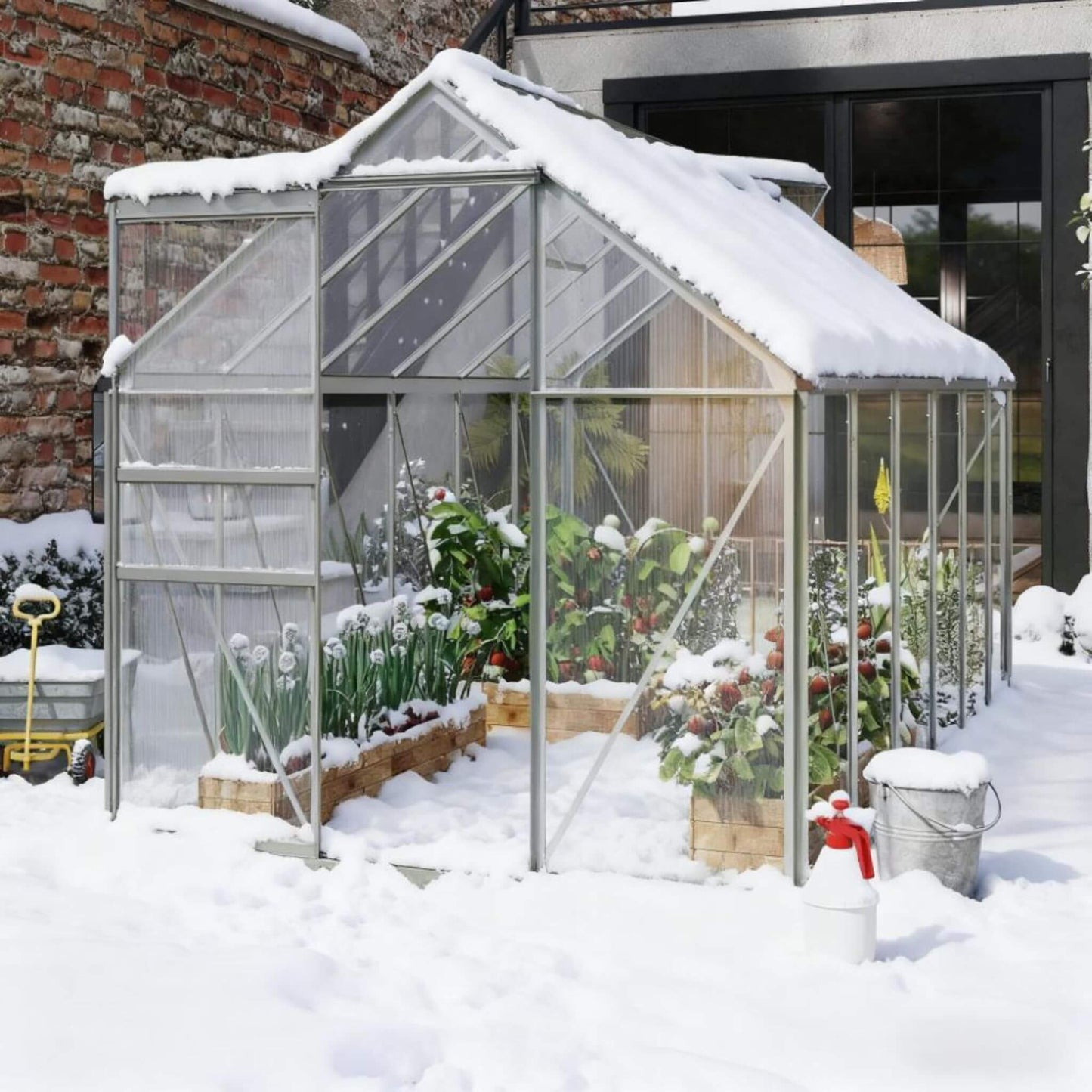 Heavy-Duty Aluminum Walk-In Greenhouse with Vent and Sliding Door