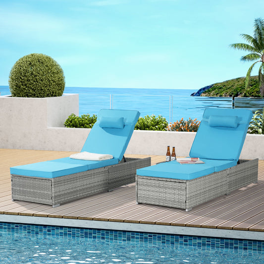 Outdoor PE Rattan Chaise Lounge Set of 2 with Table – Adjustable Patio