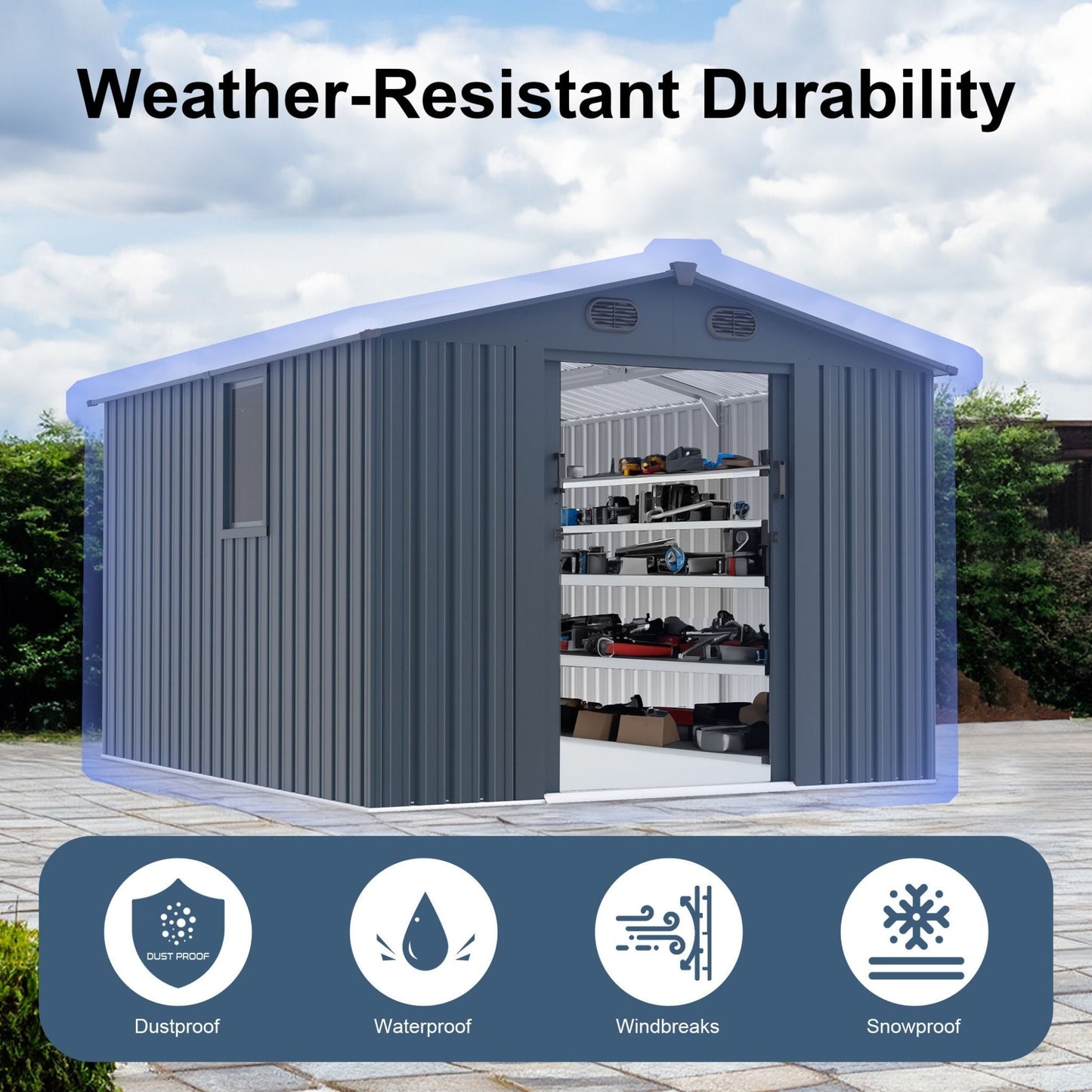 Alora Large Outdoor Metal Backyard Garden Storage Tool Shed With Window And Lockable Doors (SAK68140)