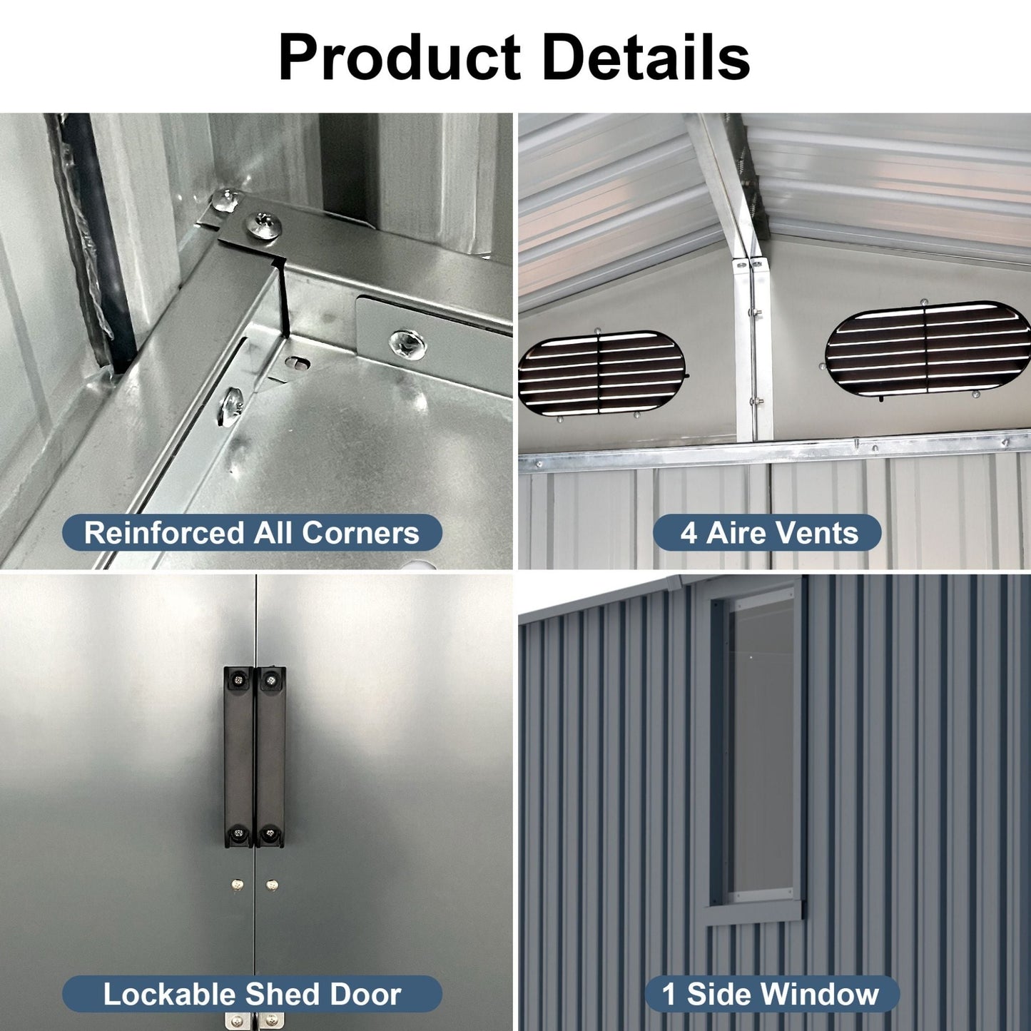 Alora Large Outdoor Metal Backyard Garden Storage Tool Shed With Window And Lockable Doors (SAK68140)