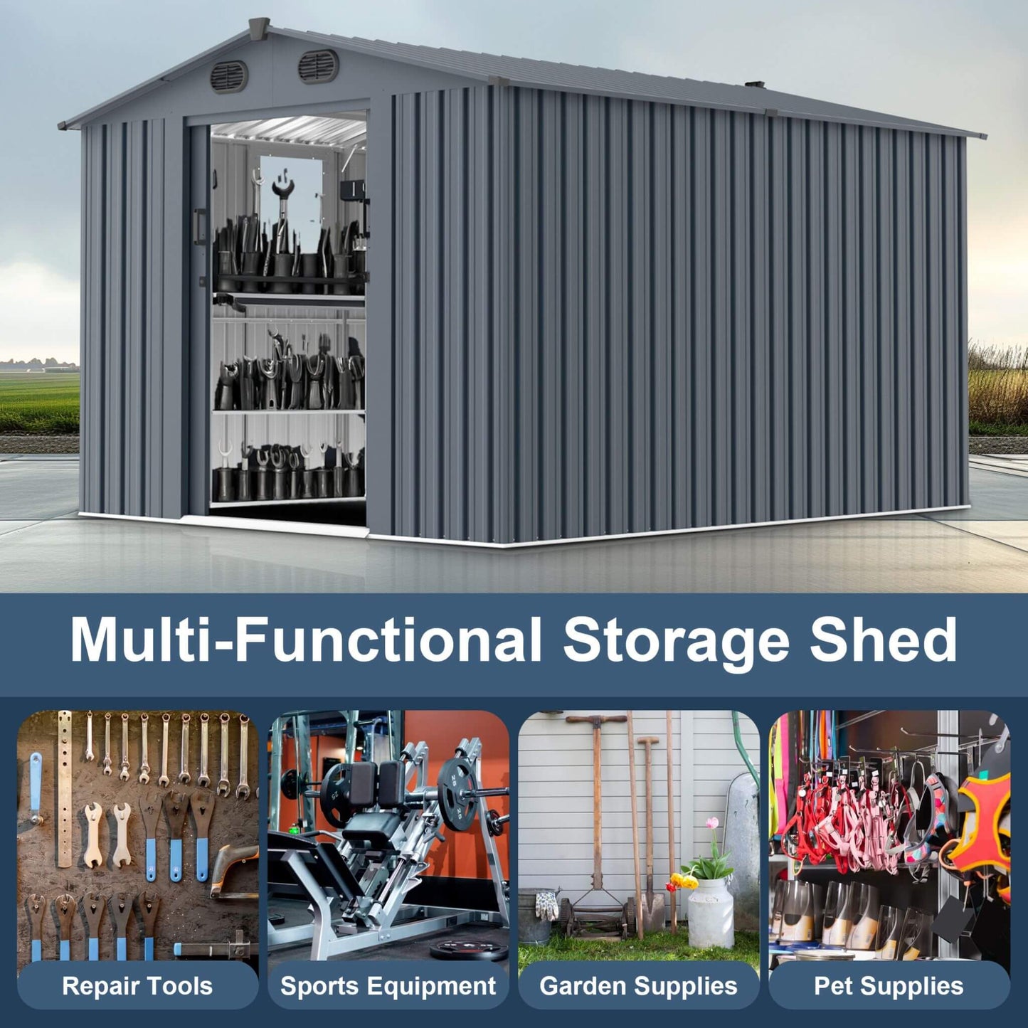 Large Metal Tool Shed with Window & Lockable Doors