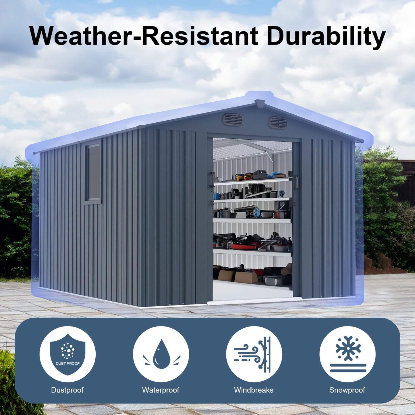 Large Metal Tool Shed with Window & Lockable Doors
