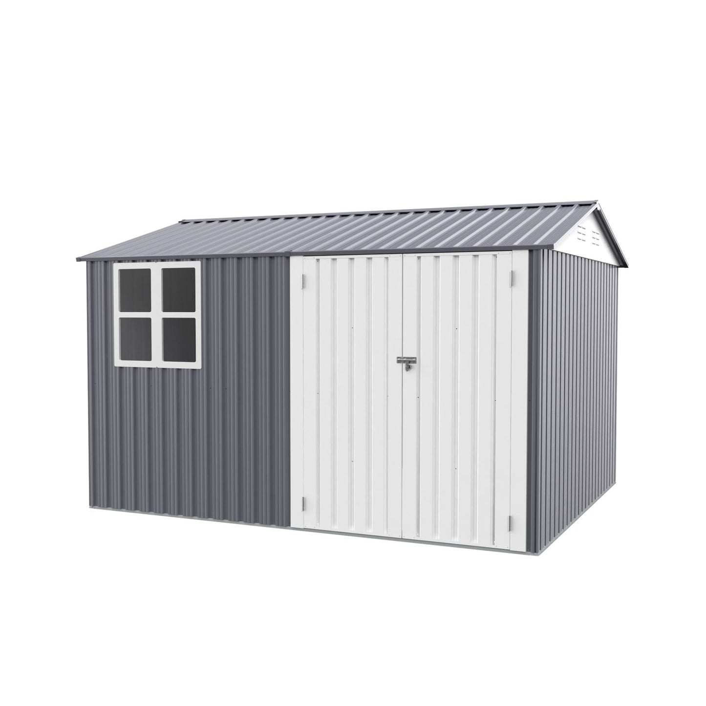 Galvanized Steel Outdoor Garden Tool Shed with Sloped Roof and Double Lockable Doors