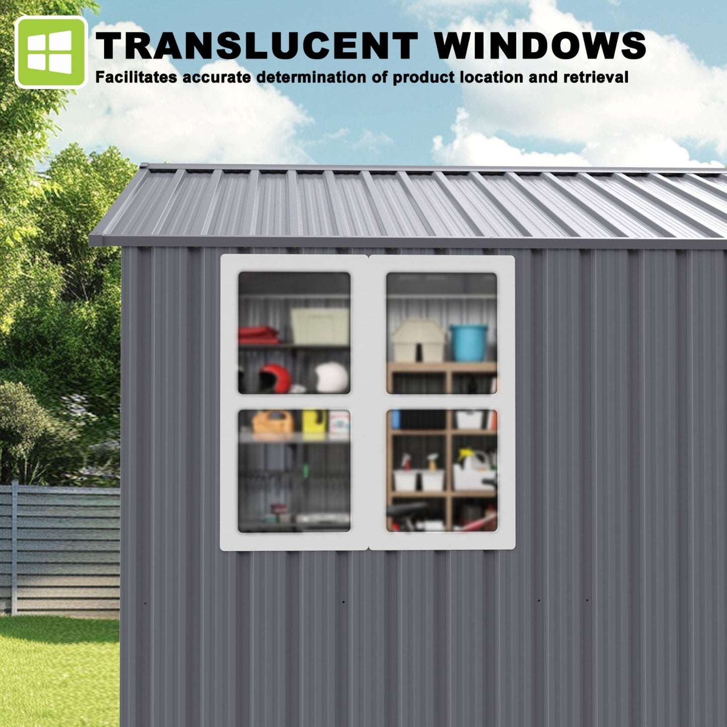 Galvanized Steel Outdoor Garden Tool Shed with Sloped Roof and Double Lockable Doors