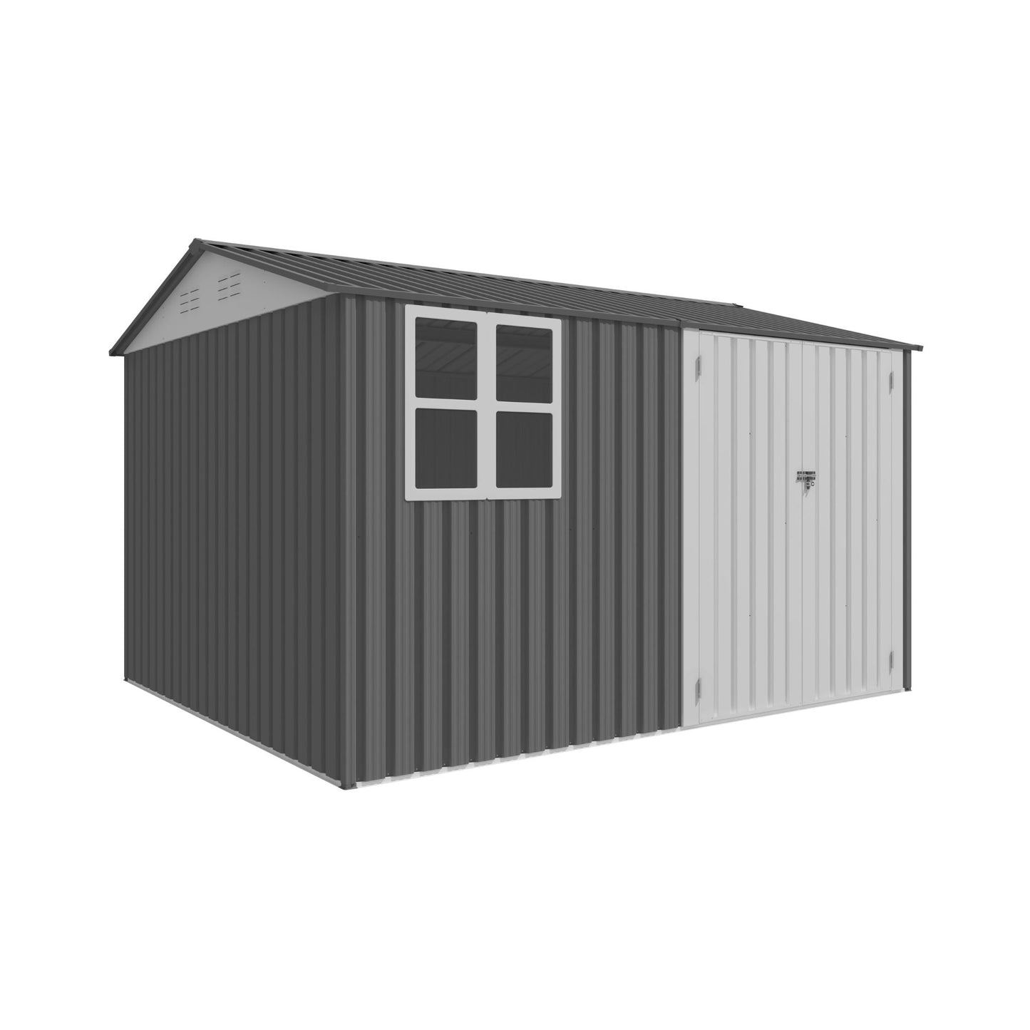 Galvanized Steel Outdoor Garden Tool Shed with Sloped Roof and Double Lockable Doors