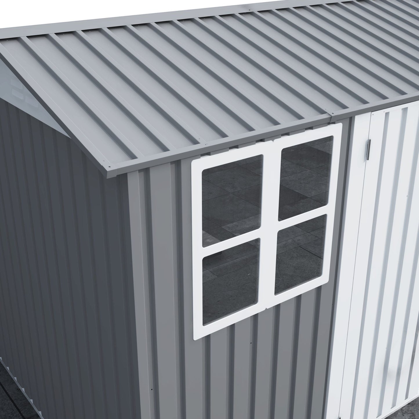 Galvanized Steel Outdoor Garden Tool Shed with Sloped Roof and Double Lockable Doors