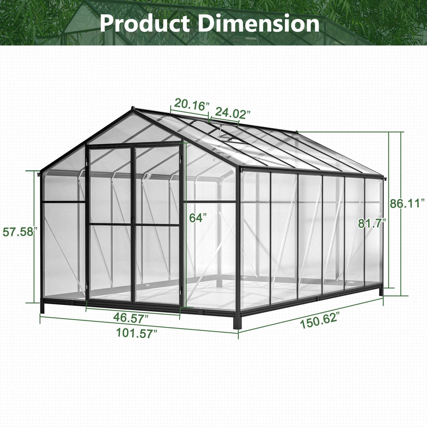 Large Heavy-Duty Walk-In Greenhouse with Double Doors and Ventilation