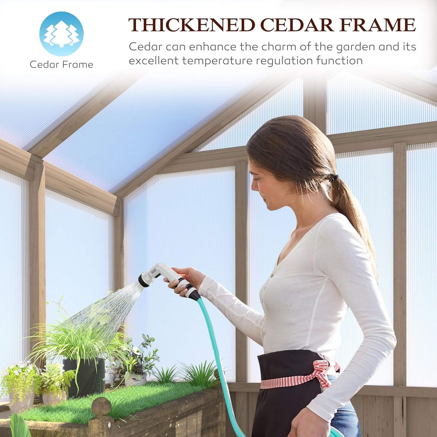 Heavy-Duty 8x16 FT Wooden Greenhouse with 6MM Polycarbonate Panels
