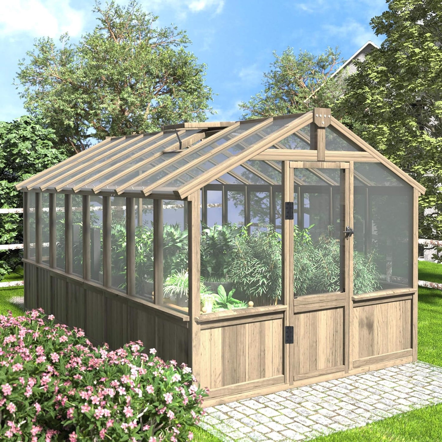 Heavy-Duty 8x16 FT Wooden Greenhouse with 6MM Polycarbonate Panels