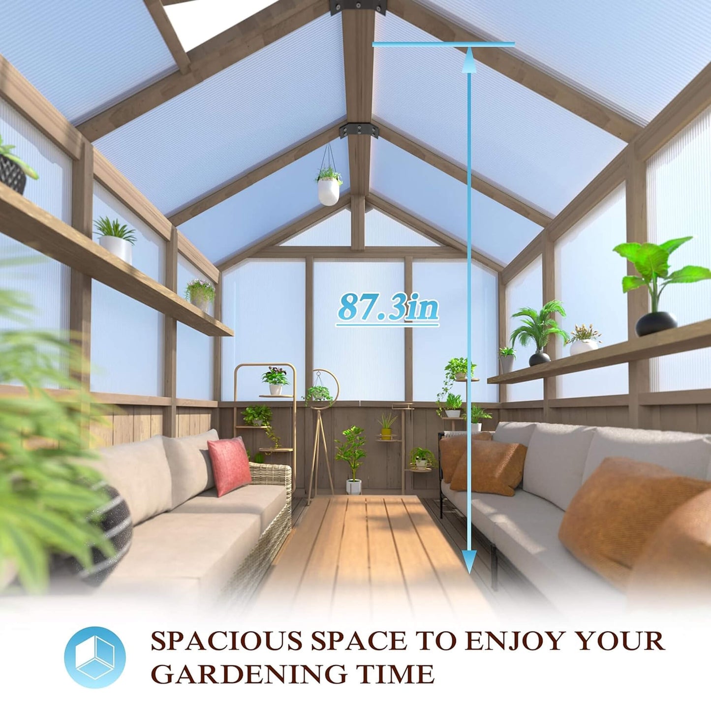 Heavy-Duty 8x16 FT Wooden Greenhouse with 6MM Polycarbonate Panels