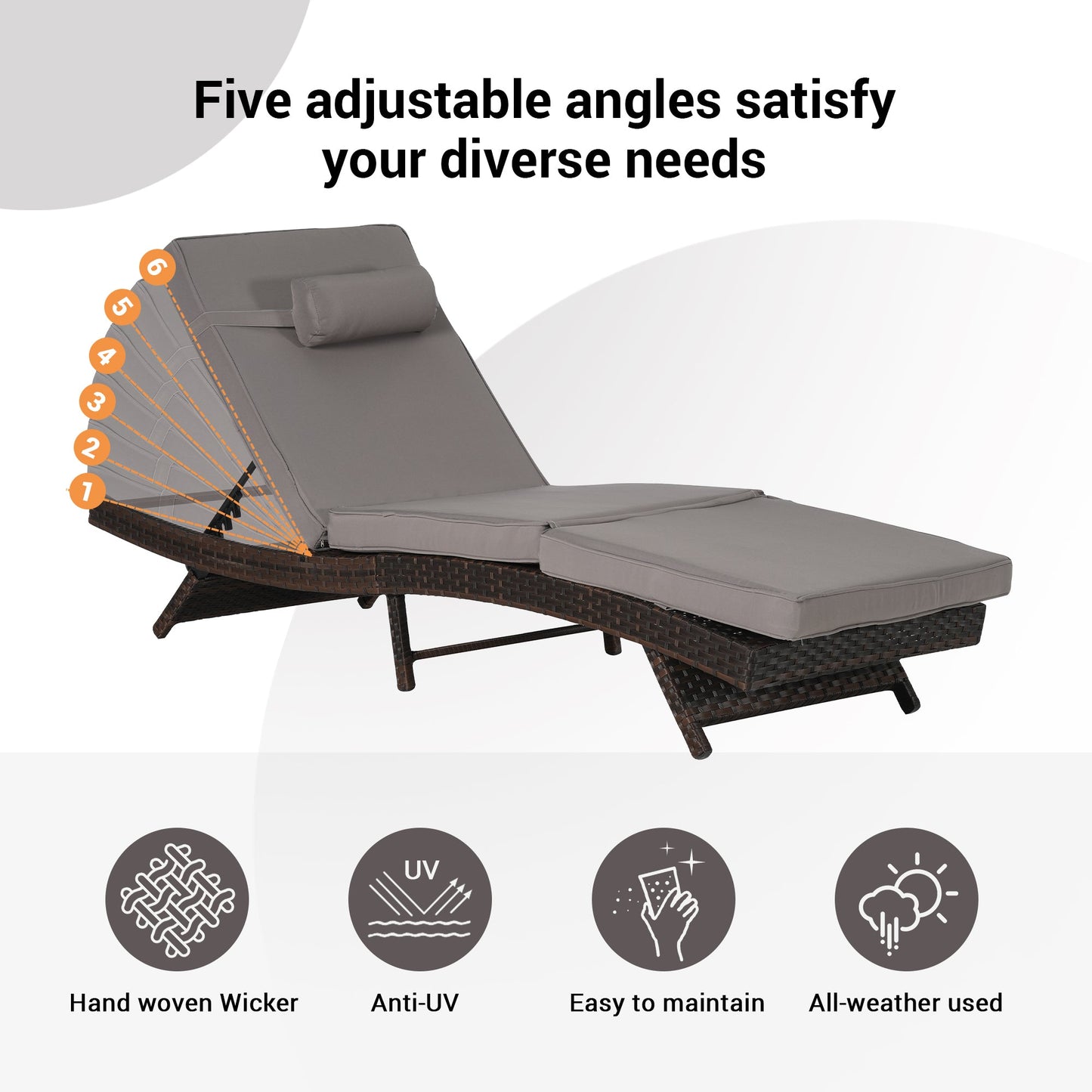 Outdoor Wicker Adjustable Reclining Lounge Chair Set – 2 Pieces