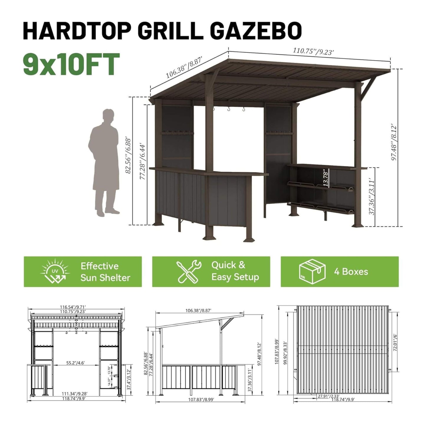 Alora Premium Outdoor Hardtop Grill Gazebo With Shelves (SAK90431)