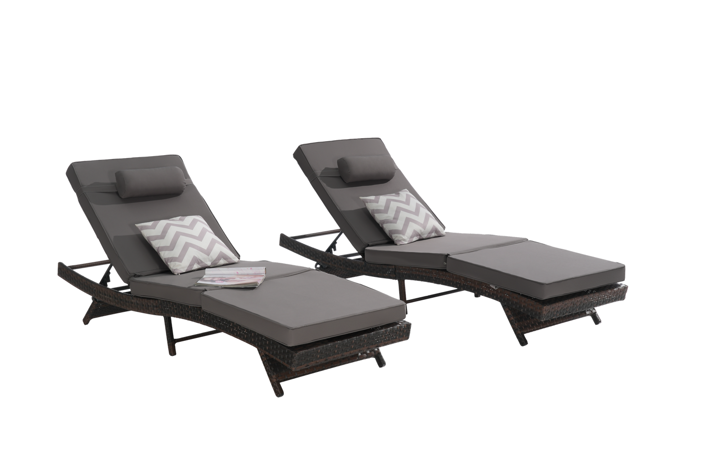 Outdoor Wicker Adjustable Reclining Lounge Chair Set – 2 Pieces