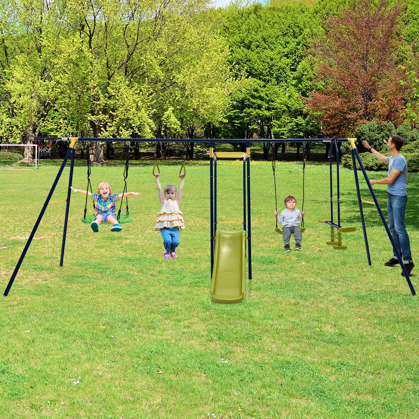 Gbruno 7-in-1 A-Shaped Outdoor Swing Set for Kids