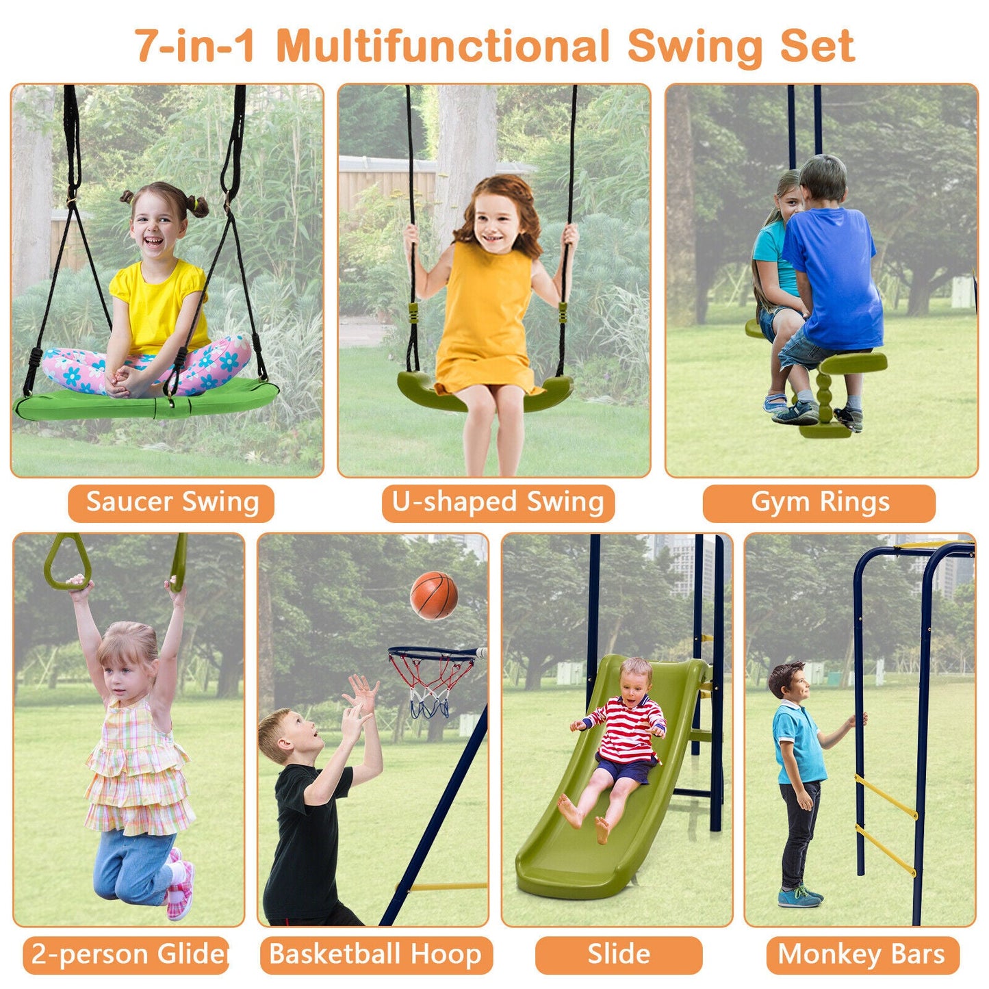 Gbruno 7-in-1 A-Shaped Outdoor Swing Set for Kids