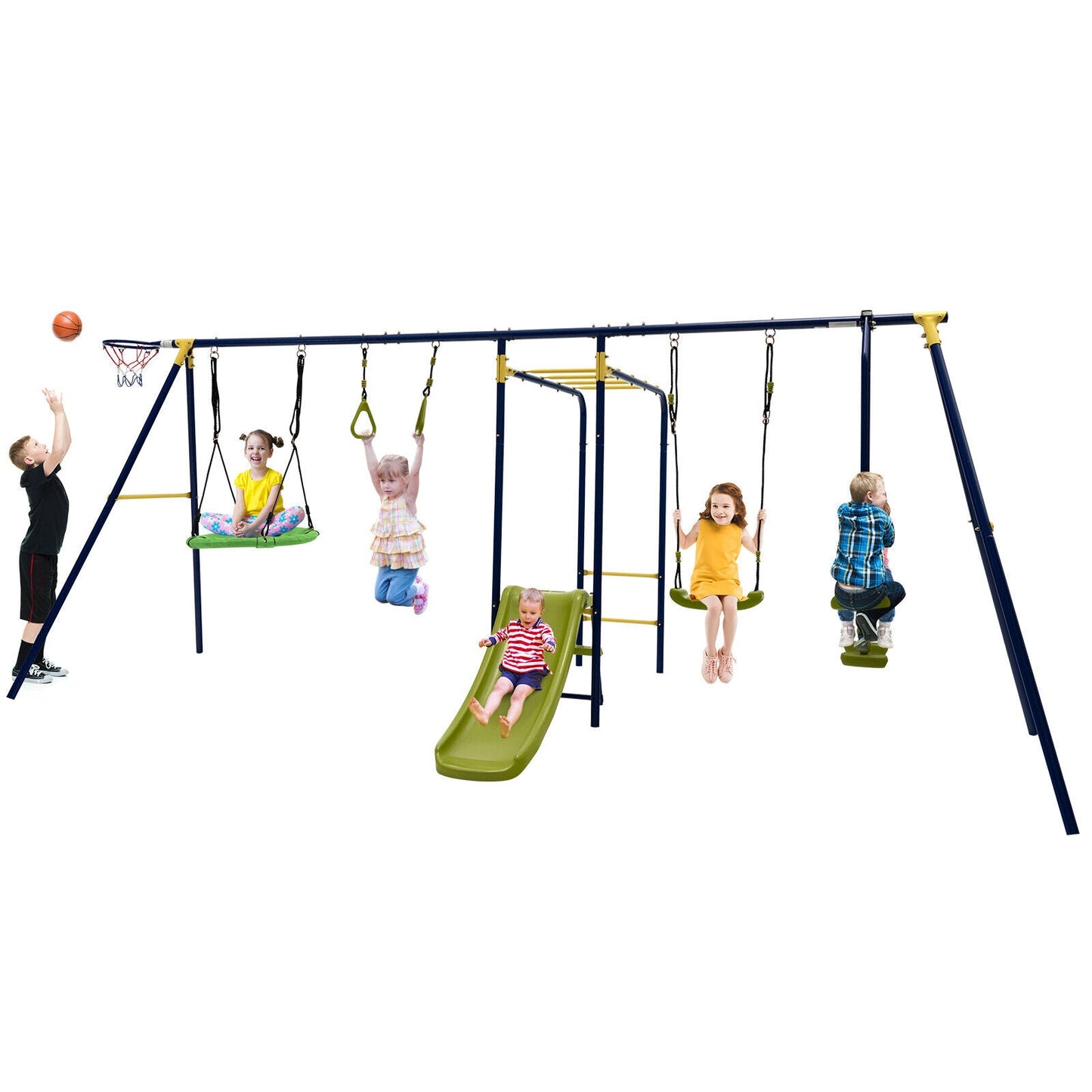 Gbruno 7-in-1 A-Shaped Outdoor Swing Set for Kids