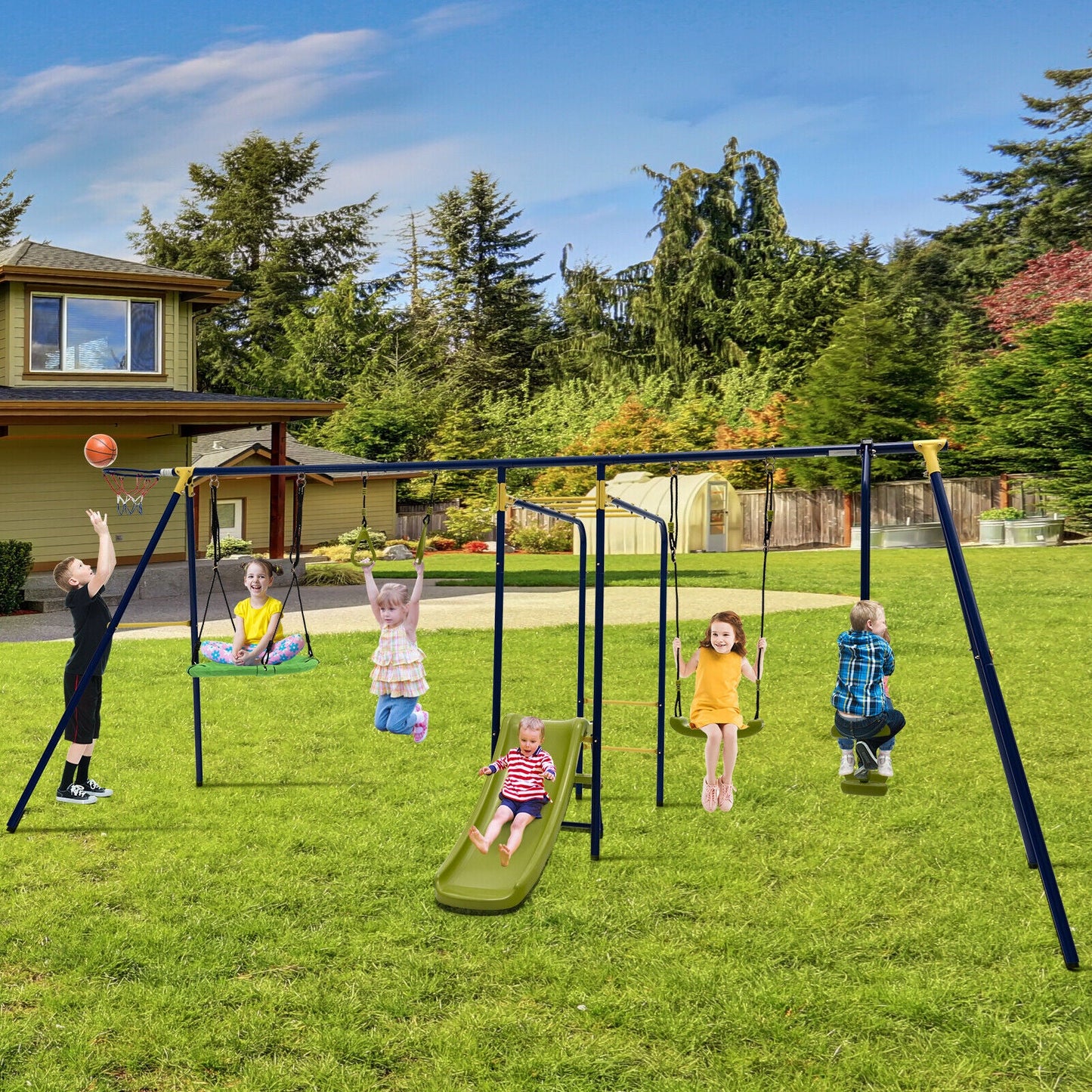 Gbruno 7-in-1 A-Shaped Outdoor Swing Set for Kids