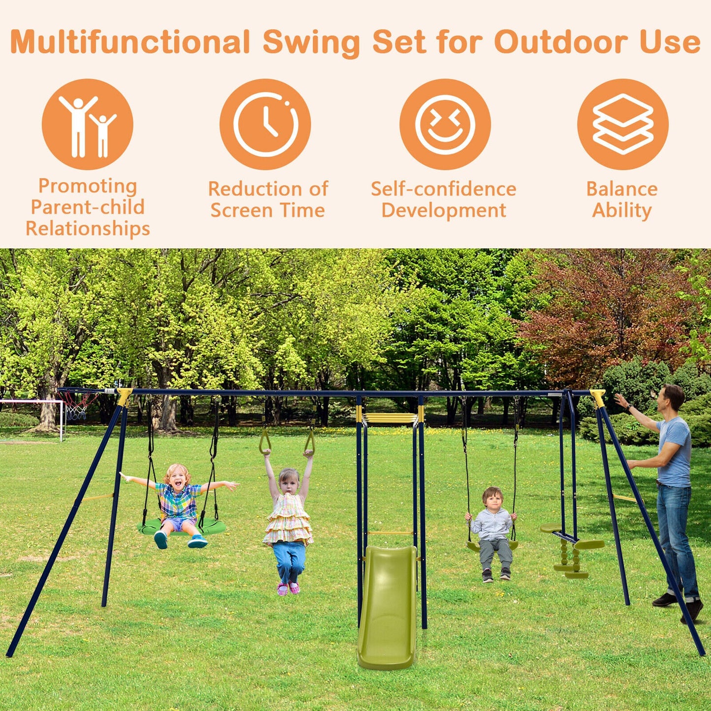 Gbruno 7-in-1 A-Shaped Outdoor Swing Set for Kids