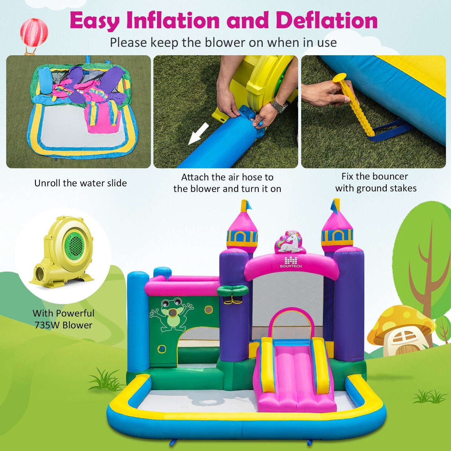 Gbruno 6-in-1 Kids Inflatable Unicorn Bounce House with Blower