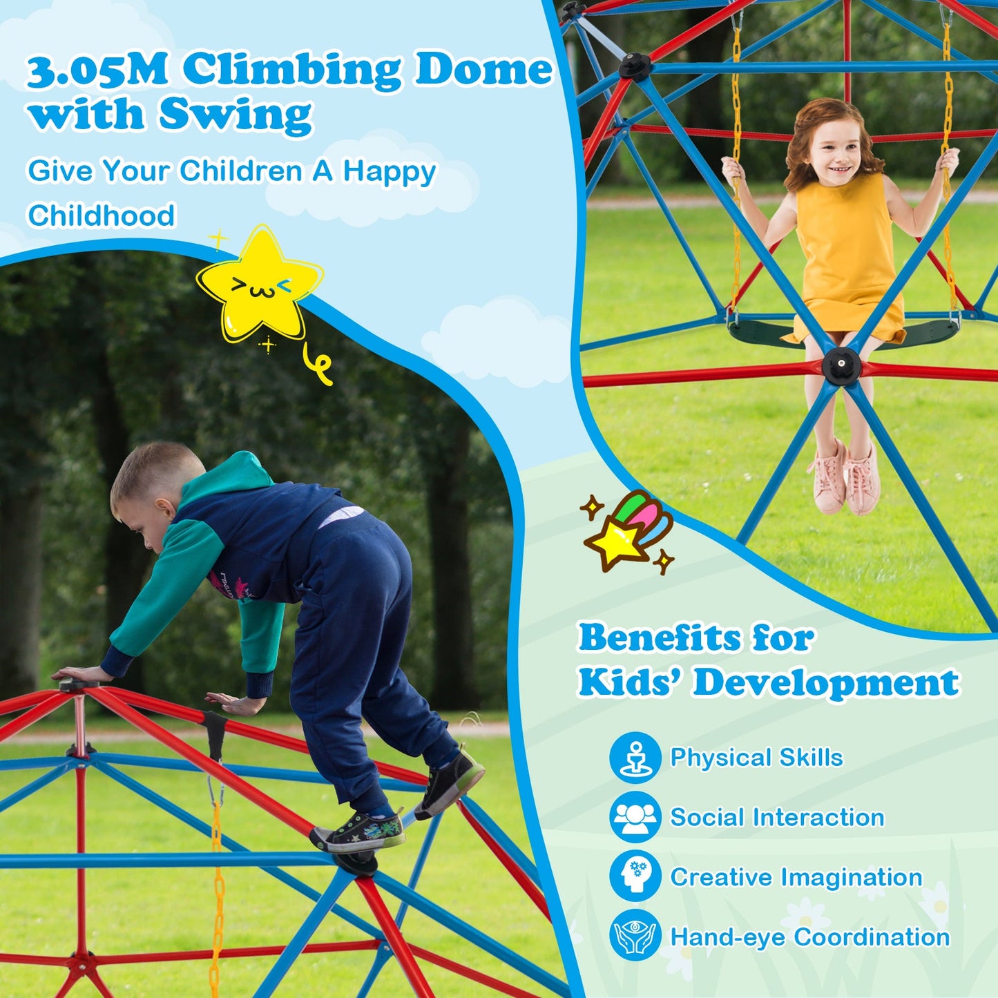 Gbruno 10 Ft Dome Climber with Swing