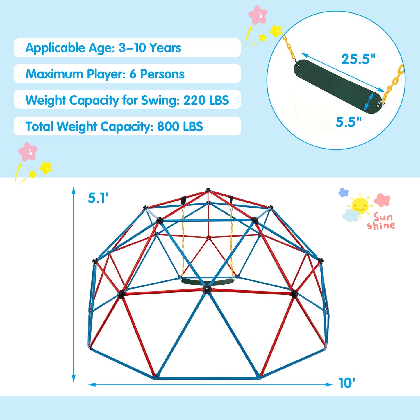 Gbruno 10 Ft Dome Climber with Swing